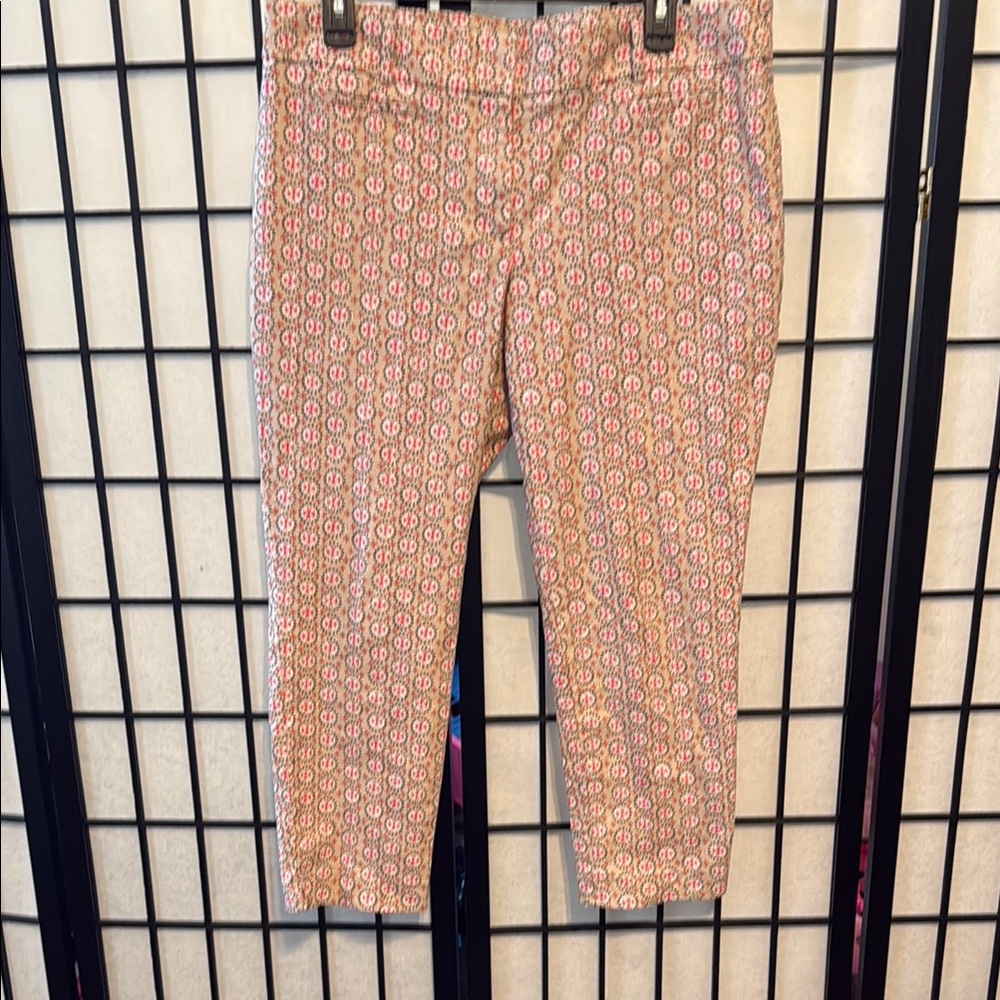 LOFT Pink and White Geometric Ankle Pants